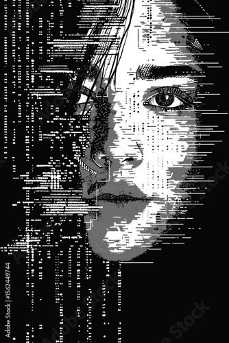 Scifi character portrait illustration of a beautiful teen woman's face.