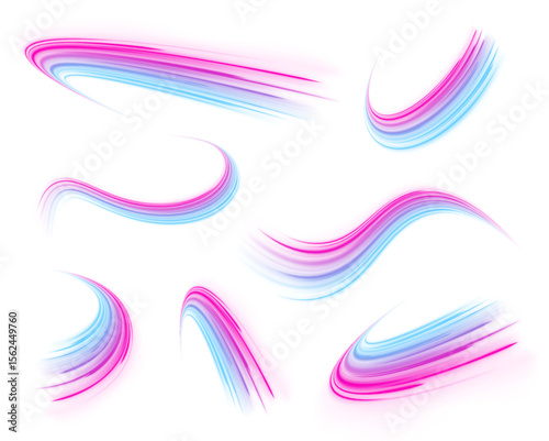 Expressway and vehicle headlights effect vivid speed motion and glowing light trails, cyberpunk-inspired data acceleration background with bright waves and vortex for PNG graphic design.	