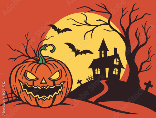 halloween pumpkin bats haunted house moon spooky tree graveyard night