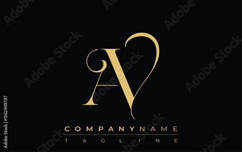 AV Abstract Creative Jewelry Logo. A stylish logo featuring golden monogram initials in an elegant and modern typography, perfect for branding