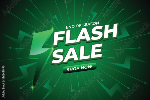 End of Season Flash Sale Banner with Green Lightning Bolts and Shop Now Button