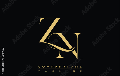 ZN Abstract Creative Jewelry Logo. A stylish logo featuring golden monogram initials in an elegant and modern typography, perfect for branding