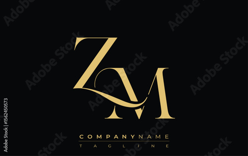 ZM Abstract Creative Jewelry Logo. A stylish logo featuring golden monogram initials in an elegant and modern typography, perfect for branding