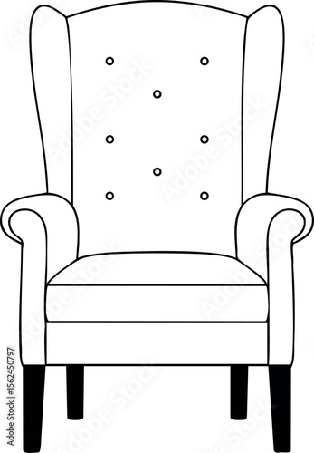 Wingback armchair classic furniture illustration line art design vector 