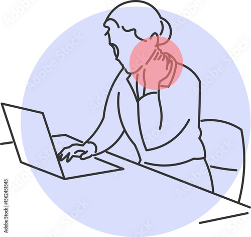 Woman with neck pain while using computer at work