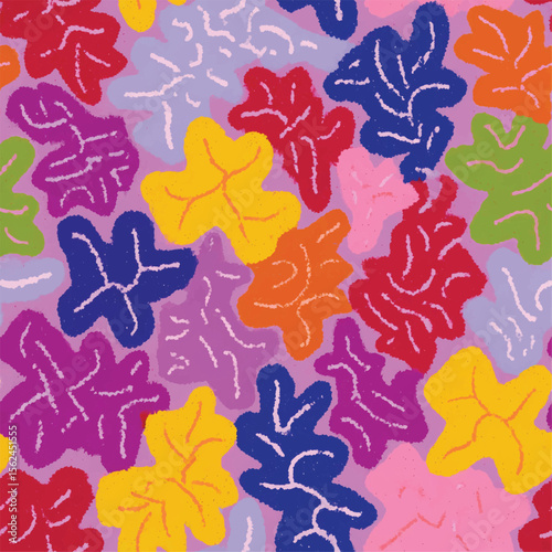 Colorful abstract floral pattern on light purple background creates artsy modern feel