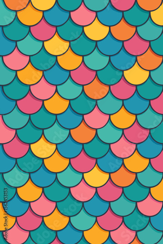 Vibrant seamless fish scale pattern background. Colorful mermaid scales, modern flat vector illustration. Abstract aquatic texture, fantasy ocean theme, decorative repetitive design for wallpaper
