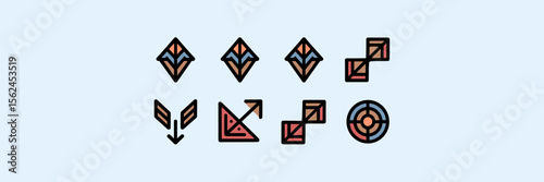 Tribal-style arrowhead vector icons – Perfect for cultural projects, artistic interfaces, or stylized navigation elements.