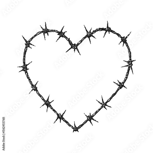 Heart shaped chain with halftone stipple effect, for grunge punk y2k collage design. Vector illustration in grainy photocopy texture for experimental dotted retro banner design