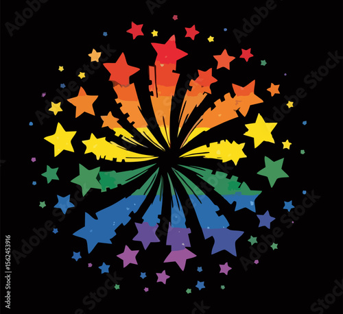 Vector design with decorative drawing of lgbt 
flag of rainbow stripe from star. 
Fashion t-shirt print. Pride proud parade pattern 
for textiles, fabric, clothing.
