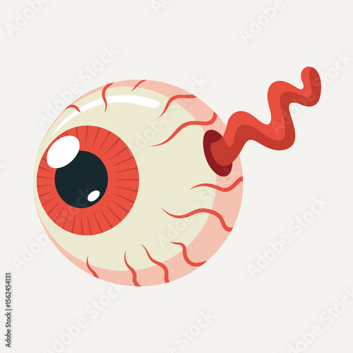 Spooky cartoon eyeball with a red worm coming out of its socket