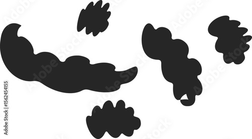 Abstract black ink splatter brush stroke shapes on transparent background – bold irregular silhouette blot elements for modern design, grunge textures, artistic graphics, or handmade illustration use
