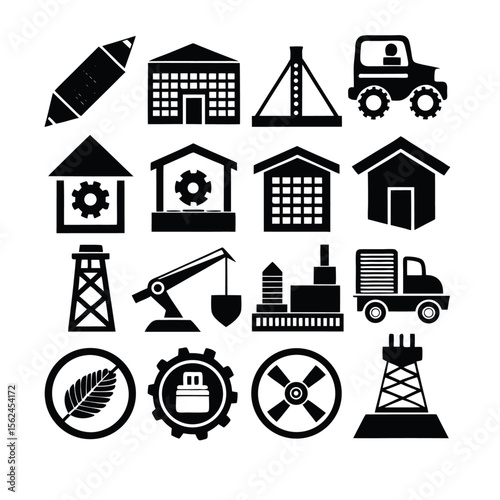 Industry Icon Set: A comprehensive collection of meticulously crafted industry icons, each radiating clarity, efficiency, and innovation.