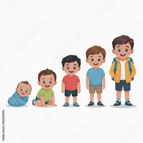 Illustration of a boy s growth stages from baby to young child