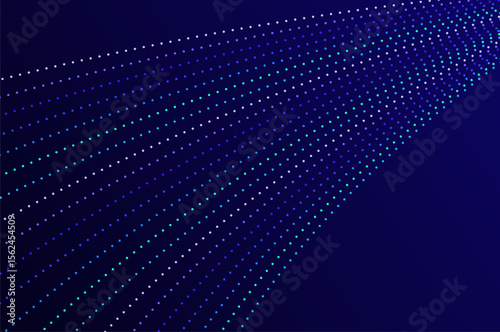 Data flow line dot abstract background with neon color on navy blue background.  Futuristic high speed technology effect with copy space.