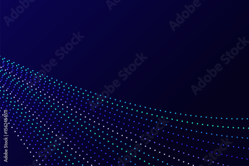 Data flow line dot abstract background with neon color on navy blue background.  Futuristic high speed technology effect with copy space.