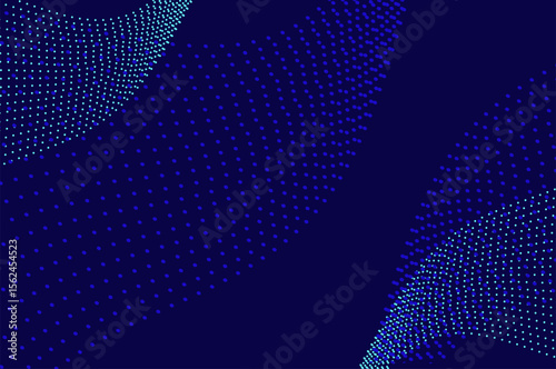 Mininalist Dynamic neon green particle wave line on dark blue abstract background. Abstract sound, data, tech visualization with copy space.