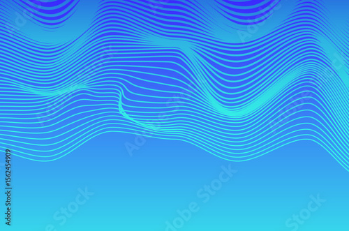 Dynamic line Blue neon wave stripes technology abstract background. Futuristic design with motion and depth effect and copy space.