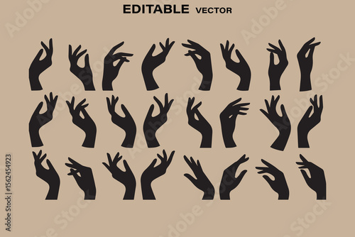 Collection of elegant black silhouette hands in various graceful poses against a neutral background