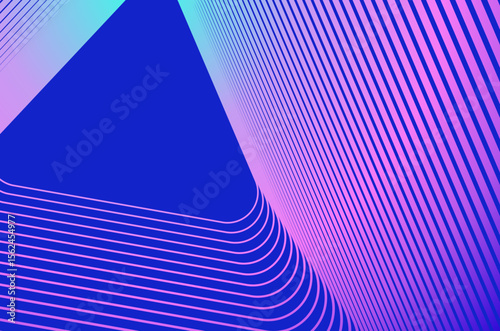 Triangle concentric line ripple pattern tech abstract background with neon vibrant colours. Technology, science and futuristic background with copy space.