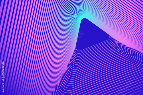 Triangle concentric line ripple pattern tech abstract background with neon vibrant colours. Technology, science and futuristic background with copy space.