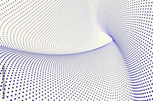 Concentric triangle line dots particles ripple swirl and spin rotate pattern tech abstract background. Technology, science and futuristic background with copy space.