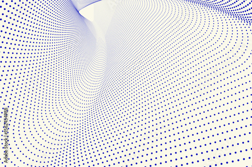 Concentric triangle line dots particles ripple swirl and spin rotate pattern tech abstract background. Technology, science and futuristic background with copy space.