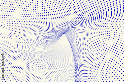 Concentric triangle line dots particles ripple swirl and spin rotate pattern tech abstract background. Technology, science and futuristic background with copy space.