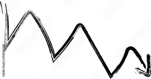 A black zigzag line that sharply changes direction, symbolizing movement, action, and energy, suitable for use in illustrations, design elements, and visual compositions.