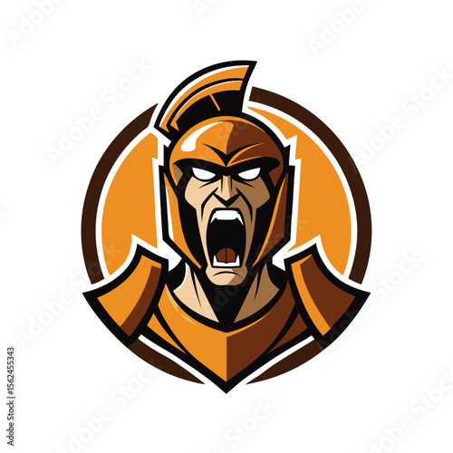 Enraged spartan shouting with broken helmet in war field Vector illustration