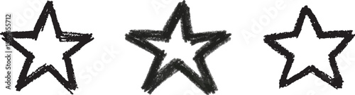 Three hand drawn stars with a textured chalk or crayon effect are displayed in a horizontal line against a clean white background
