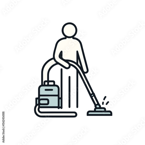 Person vacuuming with a cleaner in a minimalist style  