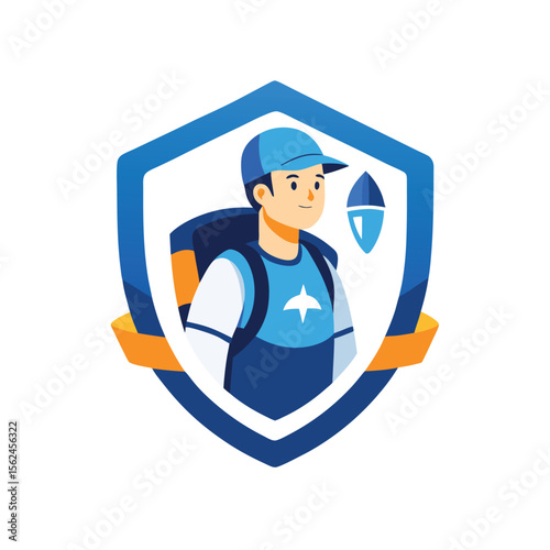 Futuristic delivery man with rocket backpack in flight Vector illustration