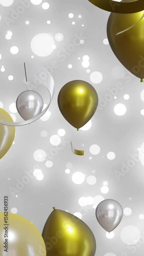 Animation of gold and silver balloons over white background
