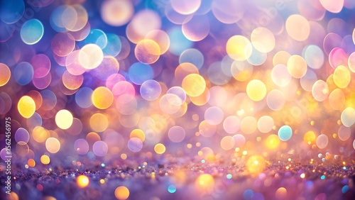 Colorful bokeh lights sparkle and shine on a glittering background