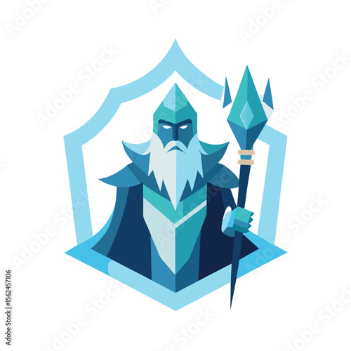 Ice mage with sharp stare and frozen crystal staff Vector illustration
