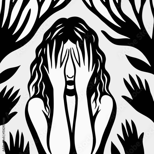 Depiction of social anxiety, stress, and harassment in graphic art
