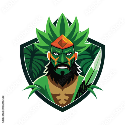 Jungle general with warpaint and machete leading charge Vector illustration
