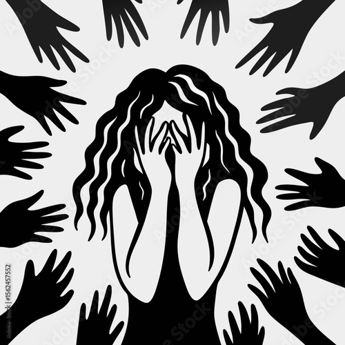 Depiction of social anxiety, stress, and harassment in graphic art