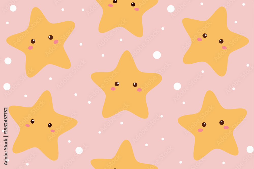 Obraz premium Adorable Kawaii Star Pattern Cute Yellow Stars on Pink Background
