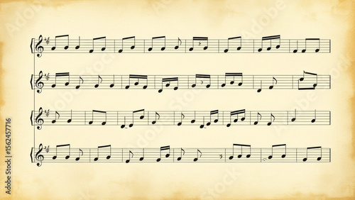 Vintage musical notation revealing historical depth, capturing melodic artistry through weathered manuscript and elegant handwritten musical symbols
