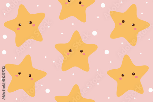 Adorable Kawaii Star Pattern Cute Yellow Stars on Pink Background