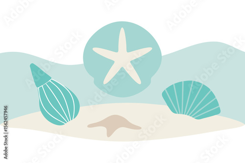 Seashells and Starfish Coastal Summer Illustration