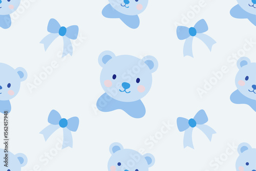 Adorable Baby Shower Pattern Blue Teddy Bears and Bows