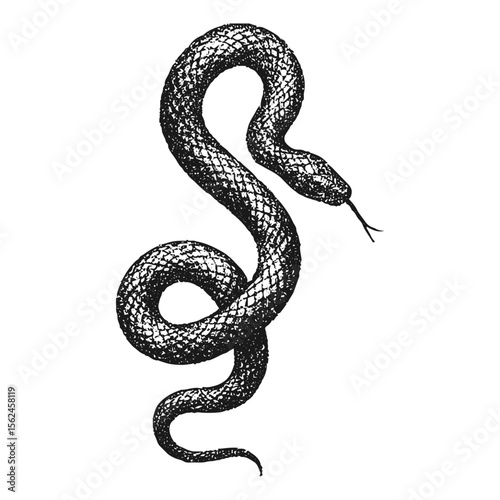 Snake, collage element with vintage stipple photocopy effect, with retro grainy texture. Vector illustration for grunge psychedelic surreal poster or tattoo in 90s aesthetic.