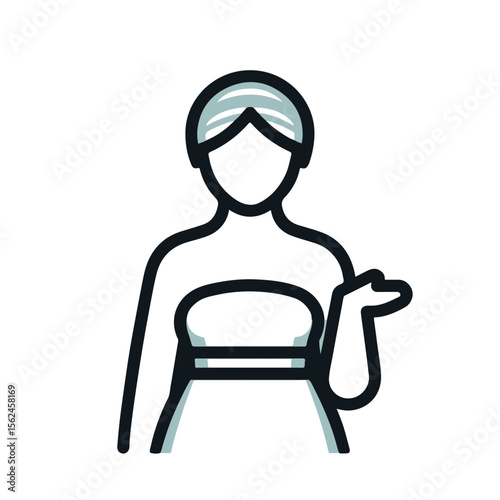 Female hotel staff member welcoming guests with a friendly gesture  