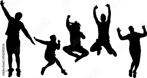 Silhouettes of people jumping and celebrating celebration