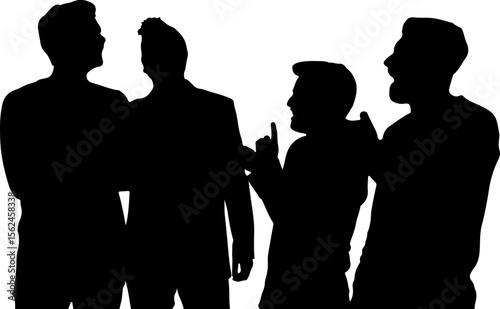 Four men in conversation silhouette group