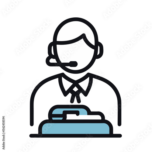 Hotel concierge with headset assisting at front desk in modern style  