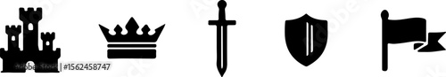Castle crown sword shield flag axe icons vector